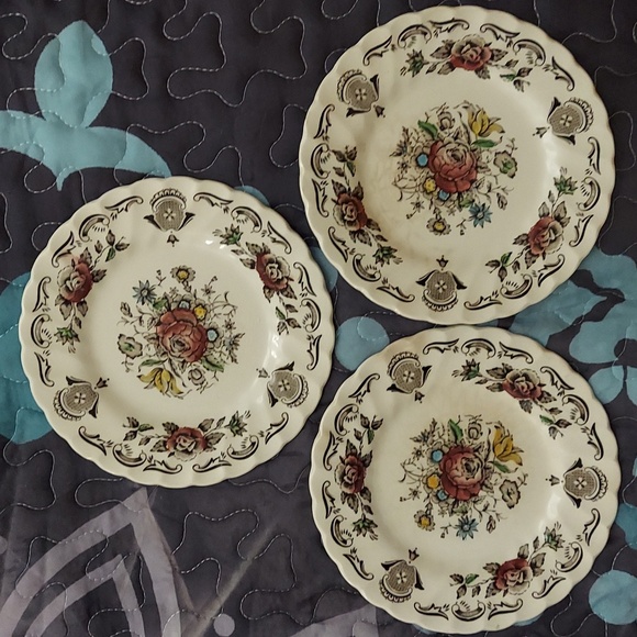 3 Pc Vintage Myott Bouquet Staffordshire Side Bread & Butter Plates - Picture 2 of 12